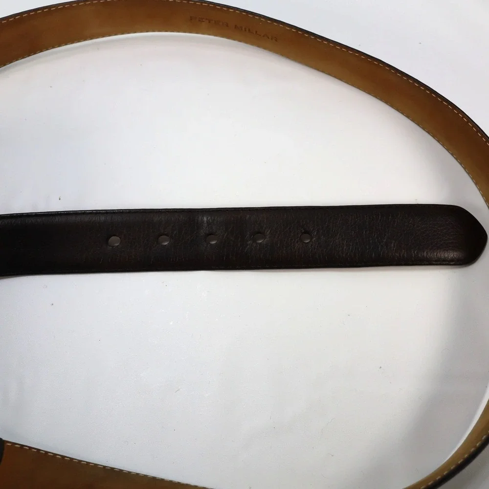 PETER MILLAR Leather Casual Dress Belt Solid Dark Brown Mens Size 42 USA Made